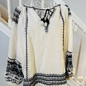 SEA New York Boho Embroidered Blouse Sz L oversized